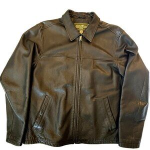 VINTAGE EDDIE BAUER LEATHER JACKET MENS XLT FULL ZIP BLACK PEBBLED MOTO 51"x29"